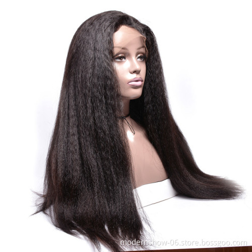 Factory Wholesale Price Cuticle Aligned Human Hair Lace Frontal Wig 13 by 4 Yaki Straight Lace Front Wig Kinky Straight